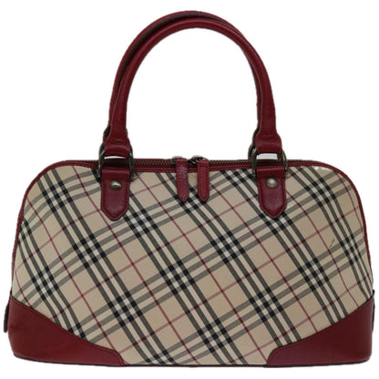 Luxury Burberry Nova Check Hand Bag Canvas Red Beige Auth bs12476