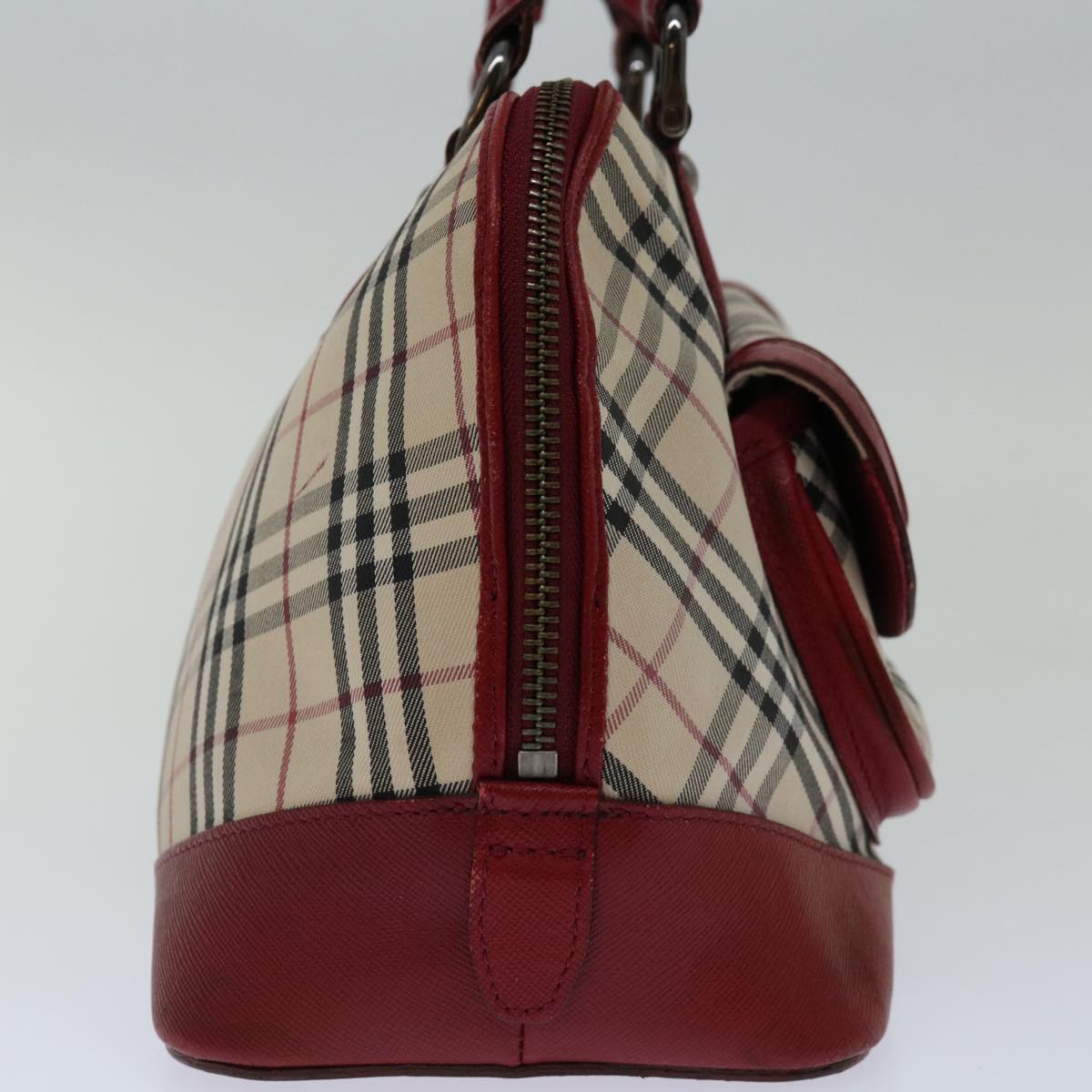 Luxury Burberry Nova Check Hand Bag Canvas Red Beige Auth bs12476