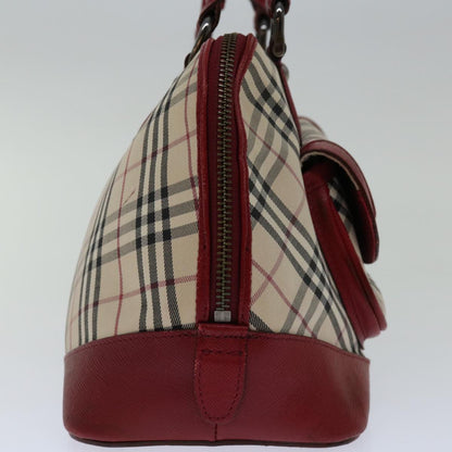 Luxury Burberry Nova Check Hand Bag Canvas Red Beige Auth bs12476