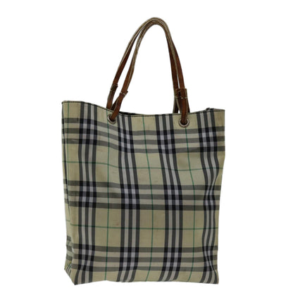 Luxury Burberry Nova Check Hand Bag Nylon Beige Auth bs12545
