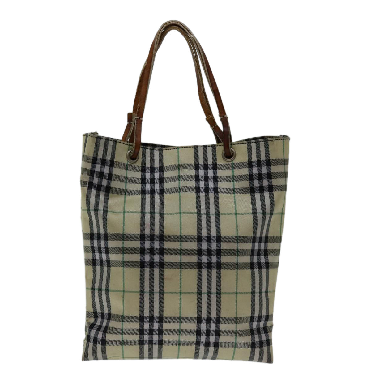Luxury Burberry Nova Check Hand Bag Nylon Beige Auth bs12545
