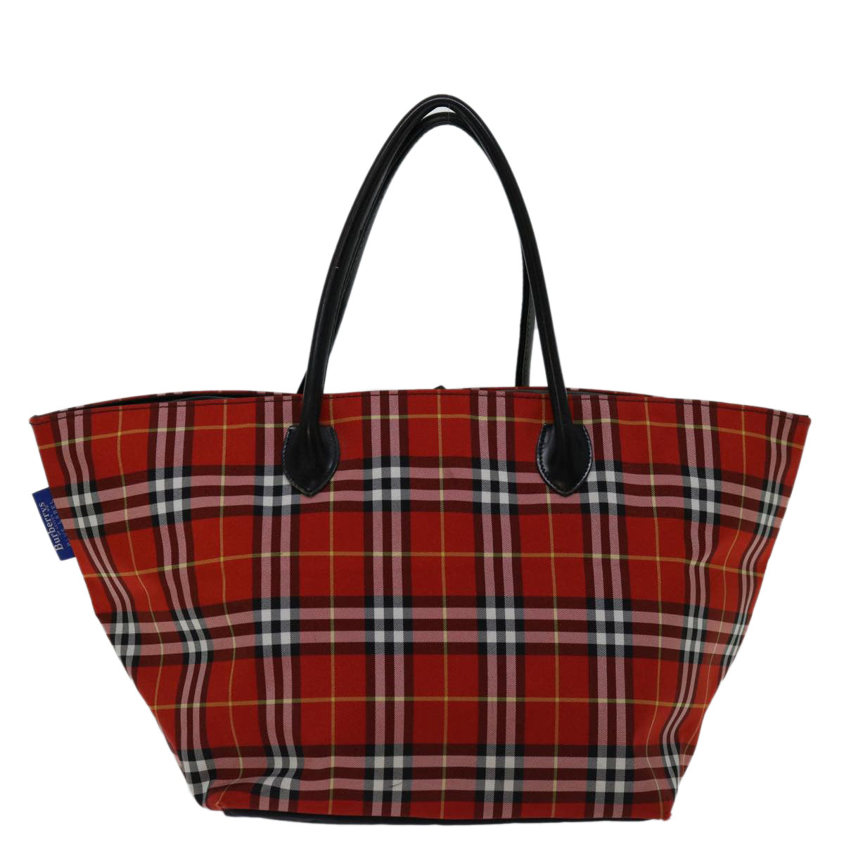 Luxury BurberrySs Nova Check Blue Label Hand Bag Nylon Red Auth bs12546