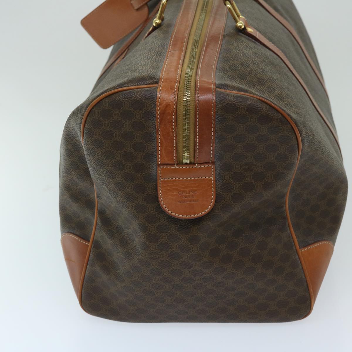 Luxury CELINE Macadam Canvas Boston Bag PVC Brown  12597