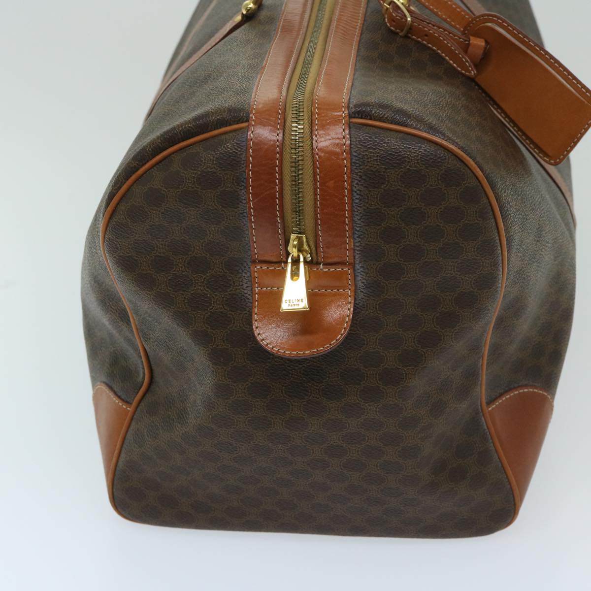 Luxury CELINE Macadam Canvas Boston Bag PVC Brown  12597
