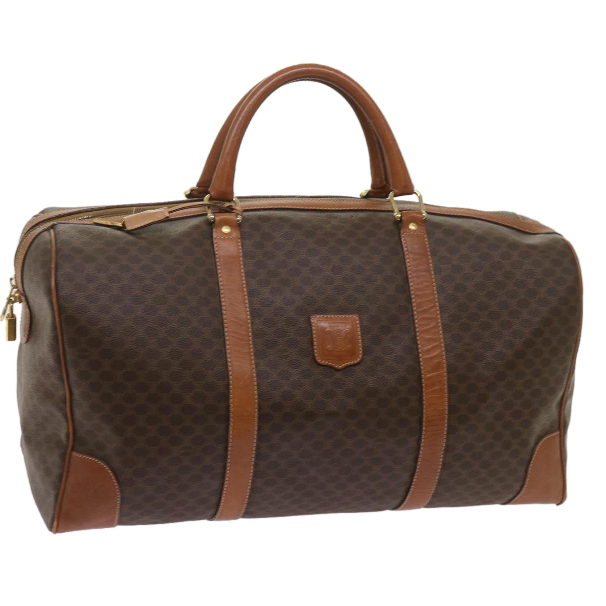 Luxury CELINE Macadam Canvas Boston Bag PVC Brown  12755
