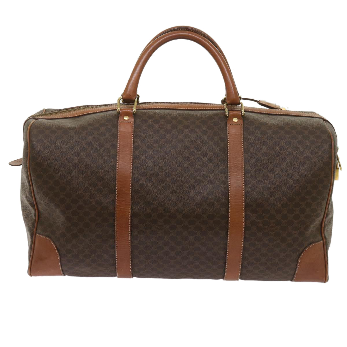 Luxury CELINE Macadam Canvas Boston Bag PVC Brown  12755