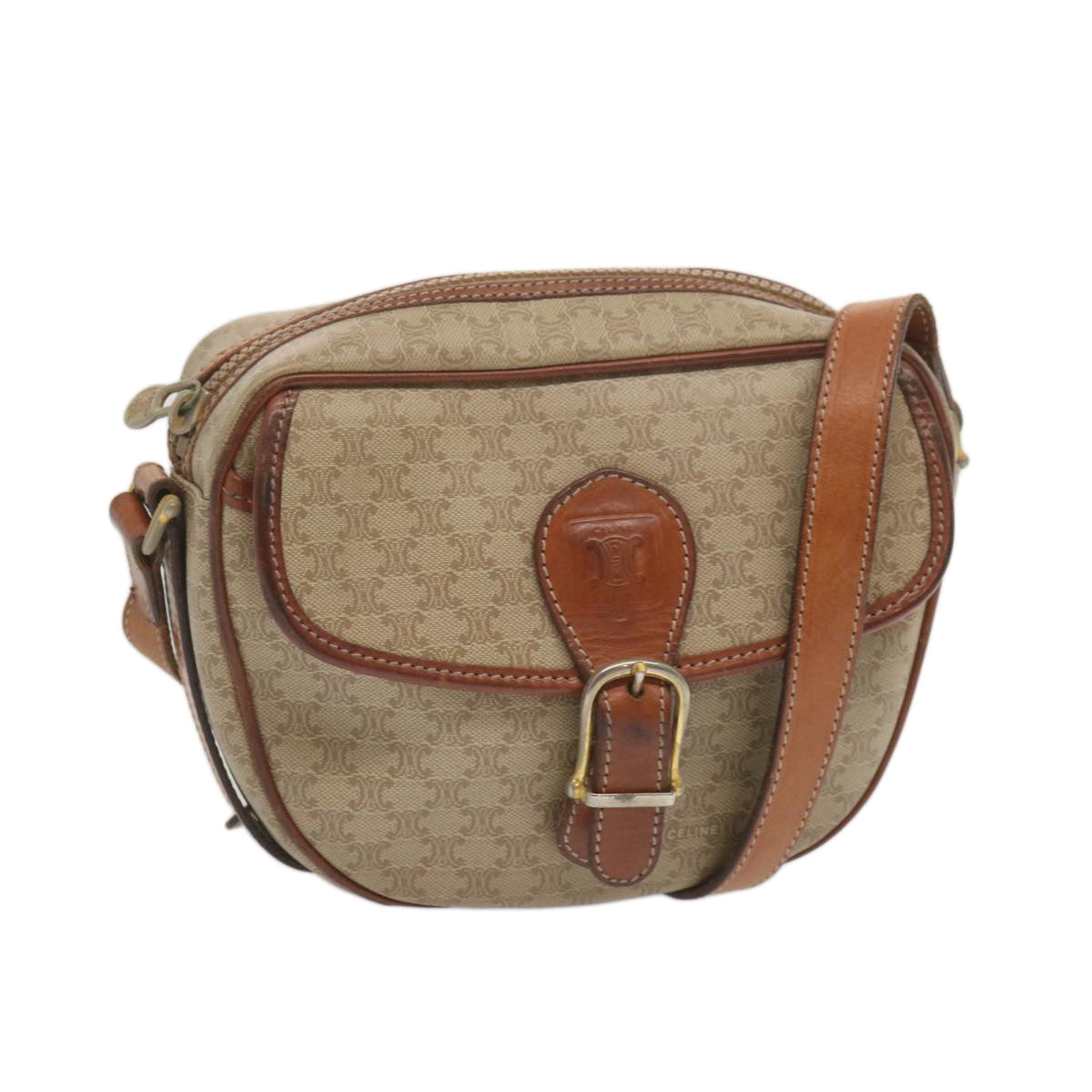 Luxury CELINE Macadam Canvas Shoulder Bag Beige  12764