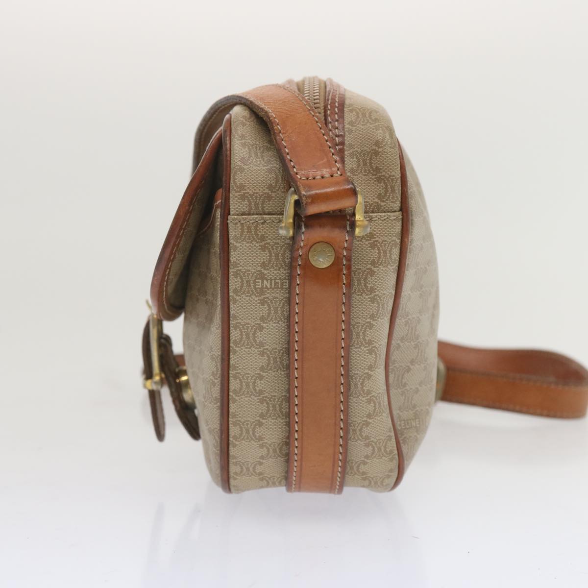 Luxury CELINE Macadam Canvas Shoulder Bag Beige  12764