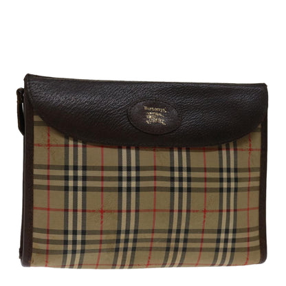 Luxury BurberrySs Nova Check Clutch Bag Canvas Beige Auth bs12774