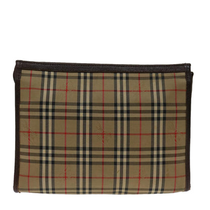 Luxury BurberrySs Nova Check Clutch Bag Canvas Beige Auth bs12774