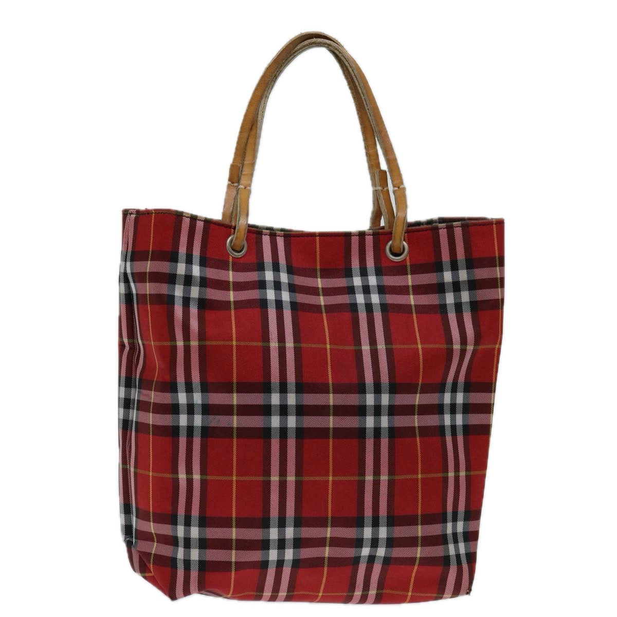 Luxury Burberry Nova Check Hand Bag Nylon Red Auth bs12782