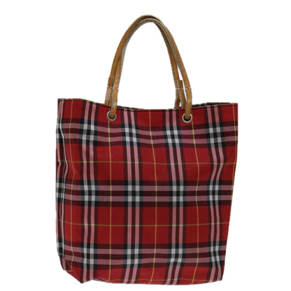Luxury Burberry Nova Check Hand Bag Nylon Red Auth bs12782