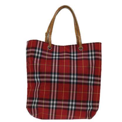 Luxury Burberry Nova Check Hand Bag Nylon Red Auth bs12782