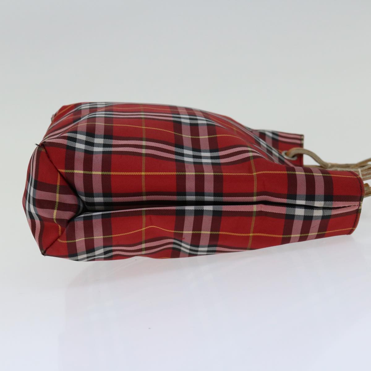 Luxury Burberry Nova Check Hand Bag Nylon Red Auth bs12782