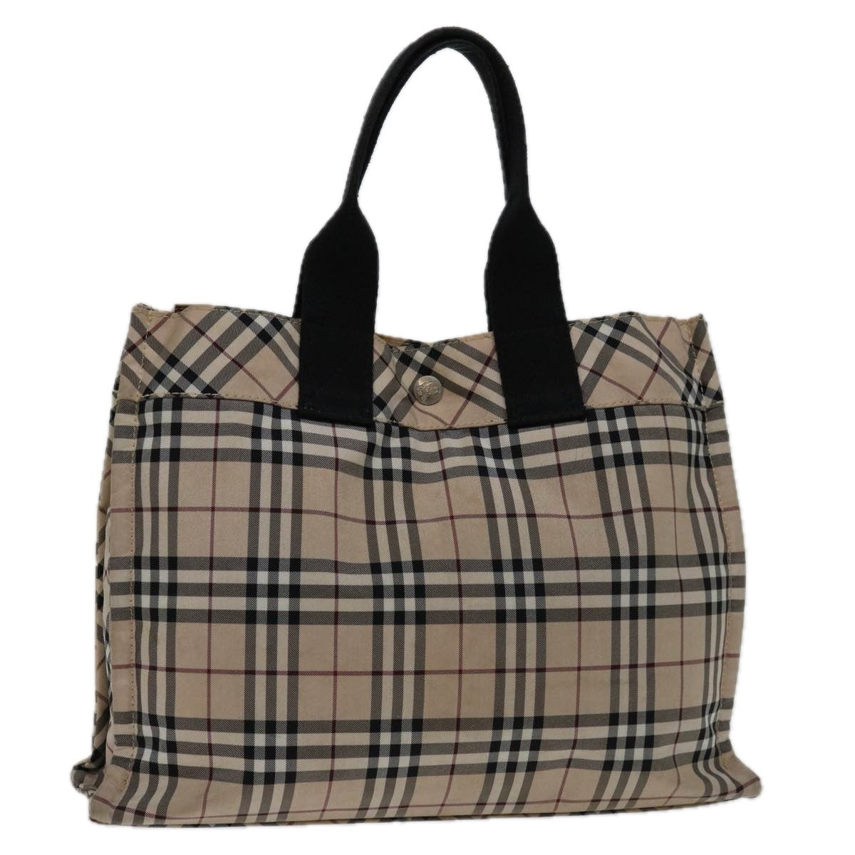 Luxury Burberry Nova Check Hand Bag Nylon Beige Black Auth bs12785