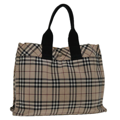 Luxury Burberry Nova Check Hand Bag Nylon Beige Black Auth bs12785