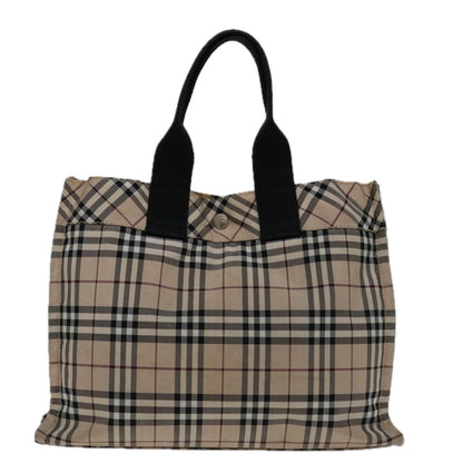 Luxury Burberry Nova Check Hand Bag Nylon Beige Black Auth bs12785