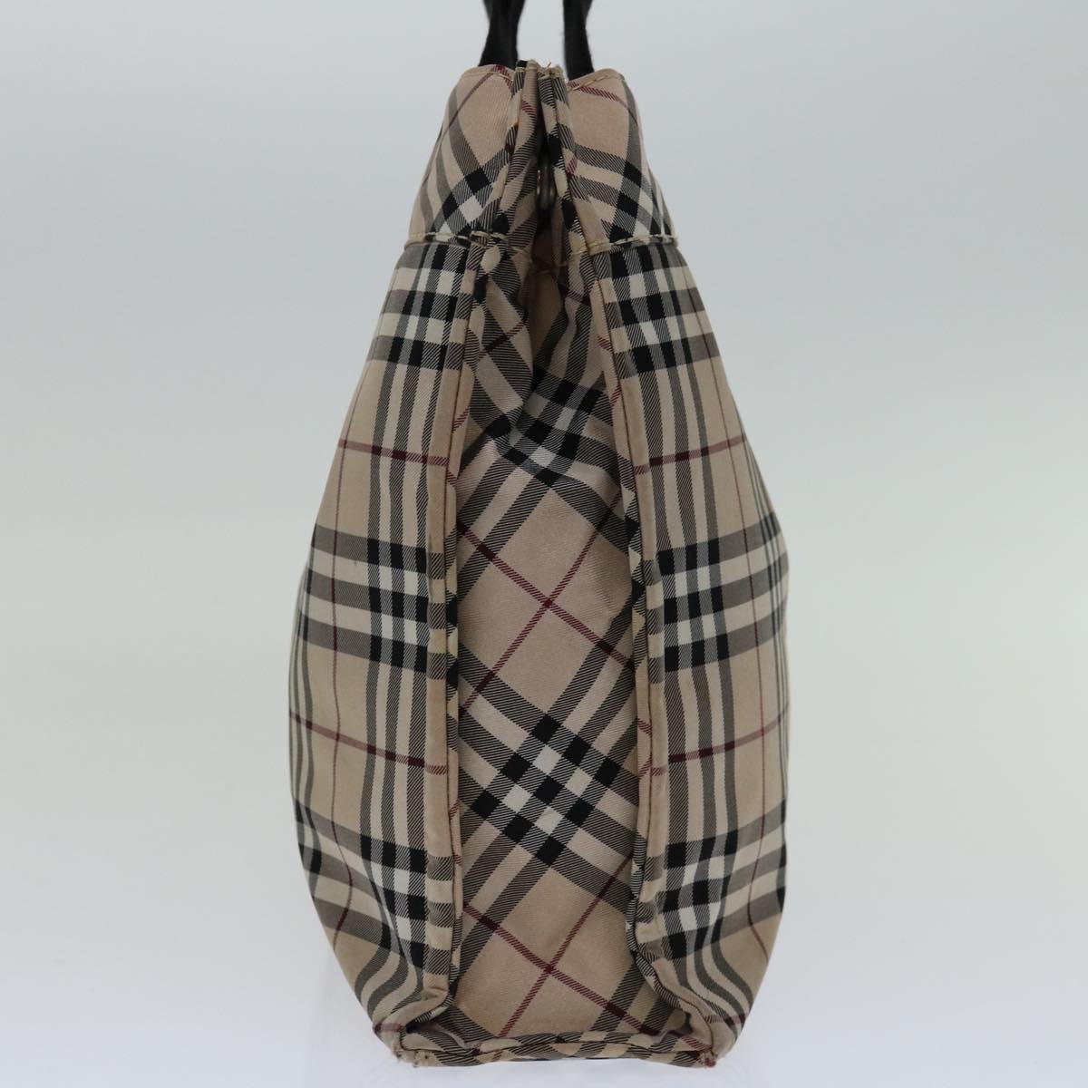 Luxury Burberry Nova Check Hand Bag Nylon Beige Black Auth bs12785
