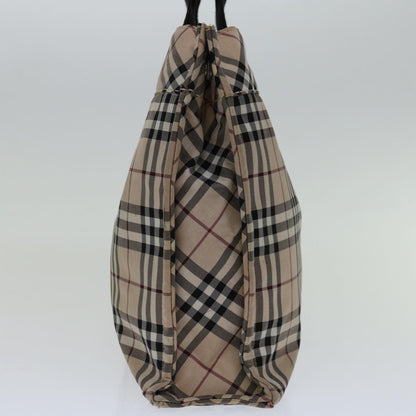 Luxury Burberry Nova Check Hand Bag Nylon Beige Black Auth bs12785
