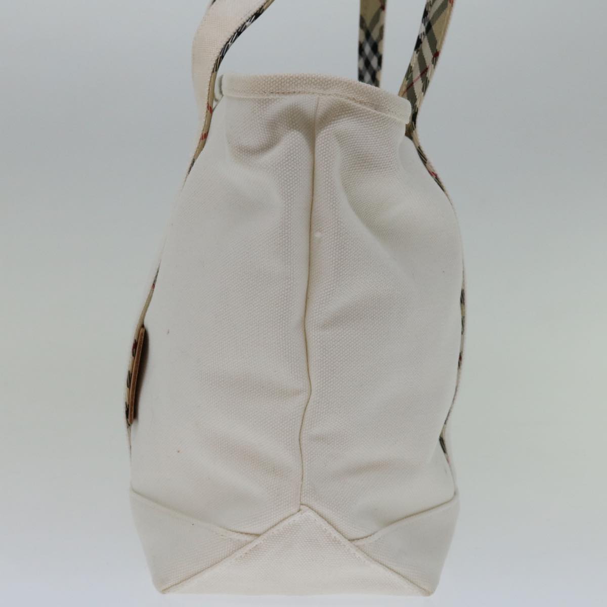 Luxury BurberrySs Nova Check Blue Label Tote Bag Canvas White Beige Auth bs12787