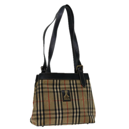 Luxury BurberrySs Nova Check Shoulder Bag Canvas Beige Black Auth bs12788