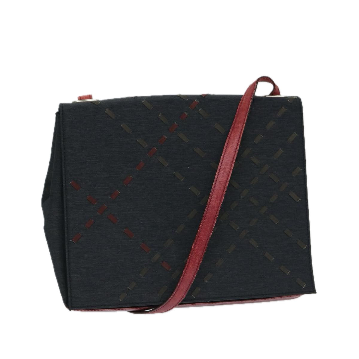 Luxury Burberry Shoulder Bag Canvas Black Red Auth bs12799