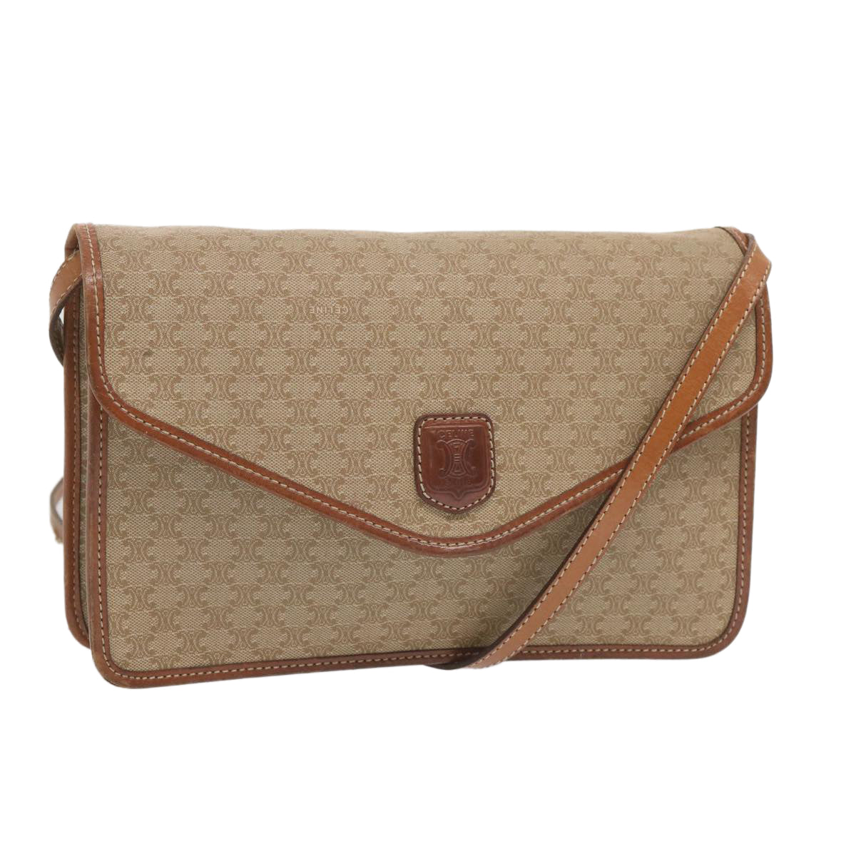 Luxury CELINE Macadam Canvas Shoulder Bag Beige  12923