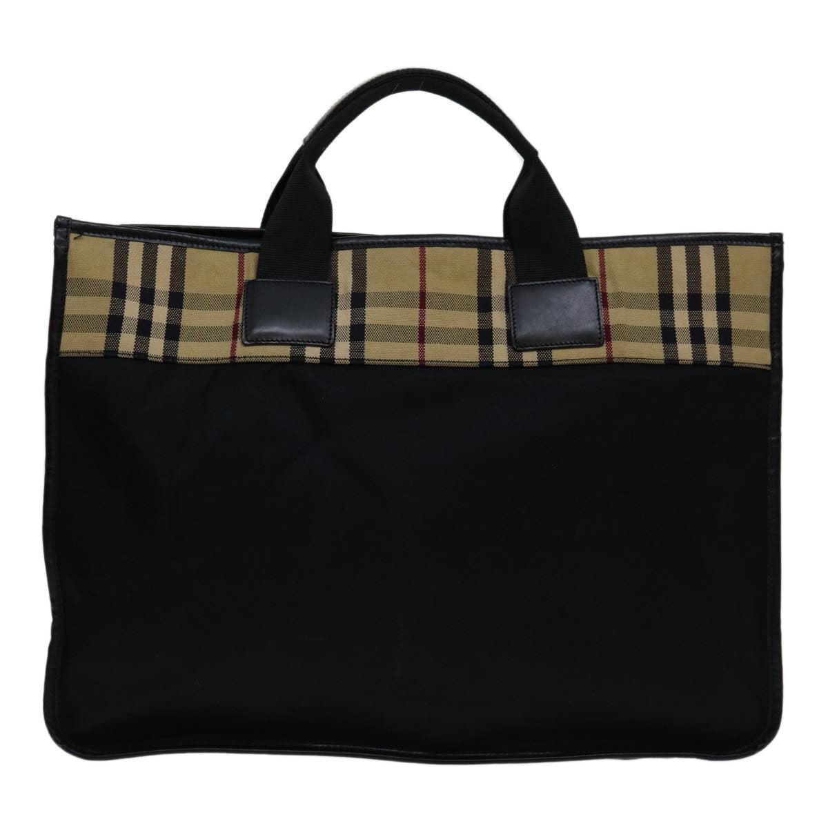 Luxury Burberry Nova Check Hand Bag Nylon Beige Brown Auth bs13067