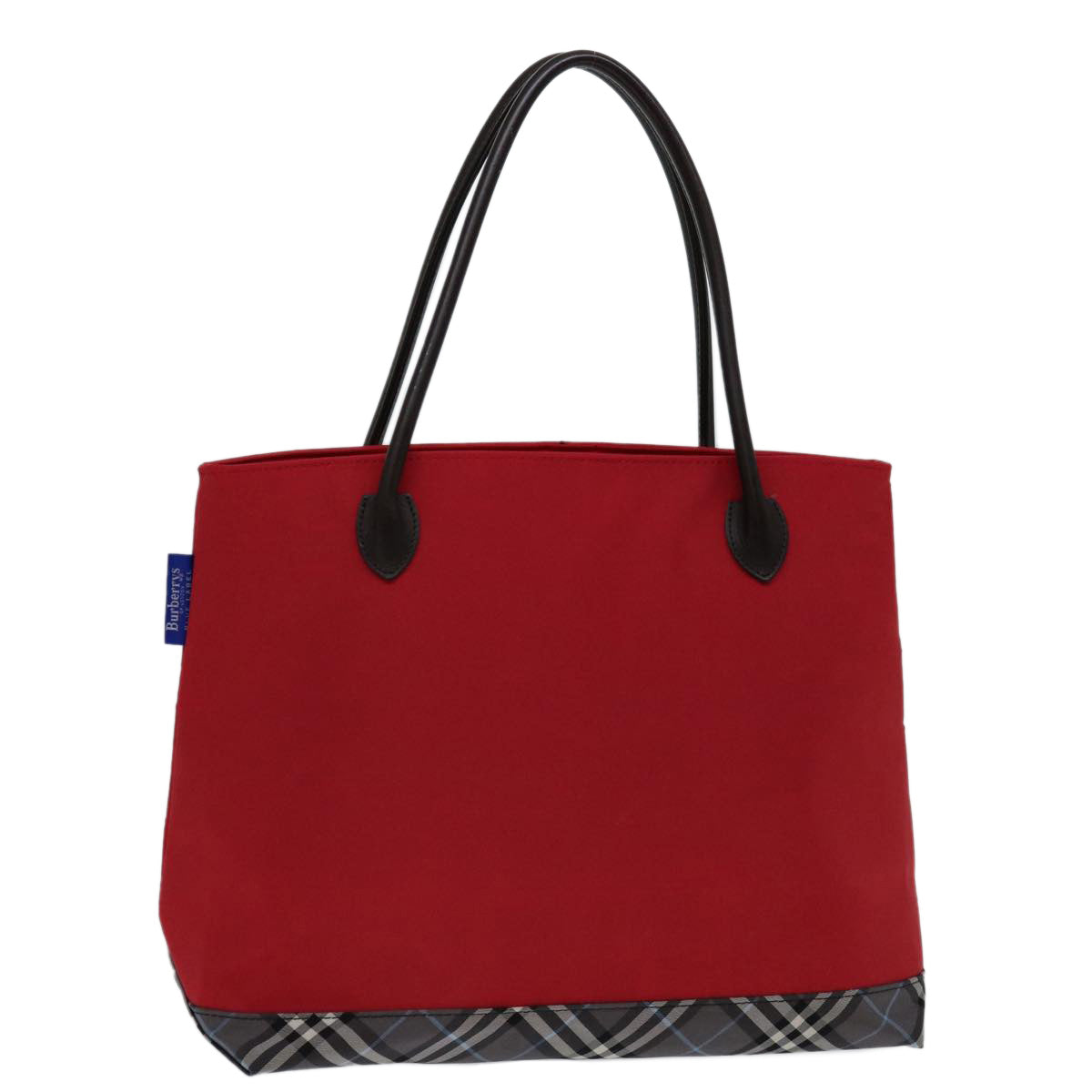 Luxury BurberrySs Nova Check Blue Label Hand Bag Nylon Red Black Auth bs13095