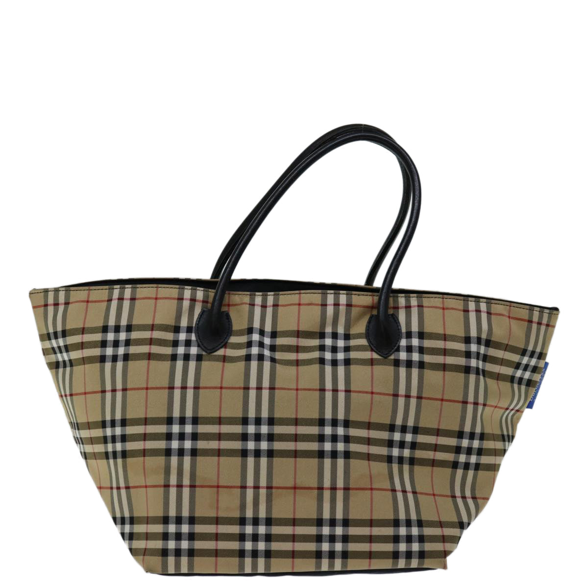 Luxury BurberrySs Nova Check Blue Label Hand Bag Nylon Beige Auth bs13235