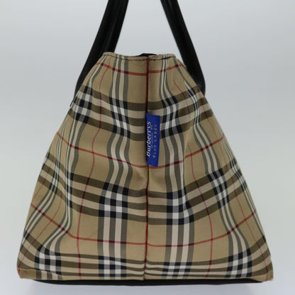 Luxury BurberrySs Nova Check Blue Label Hand Bag Nylon Beige Auth bs13235