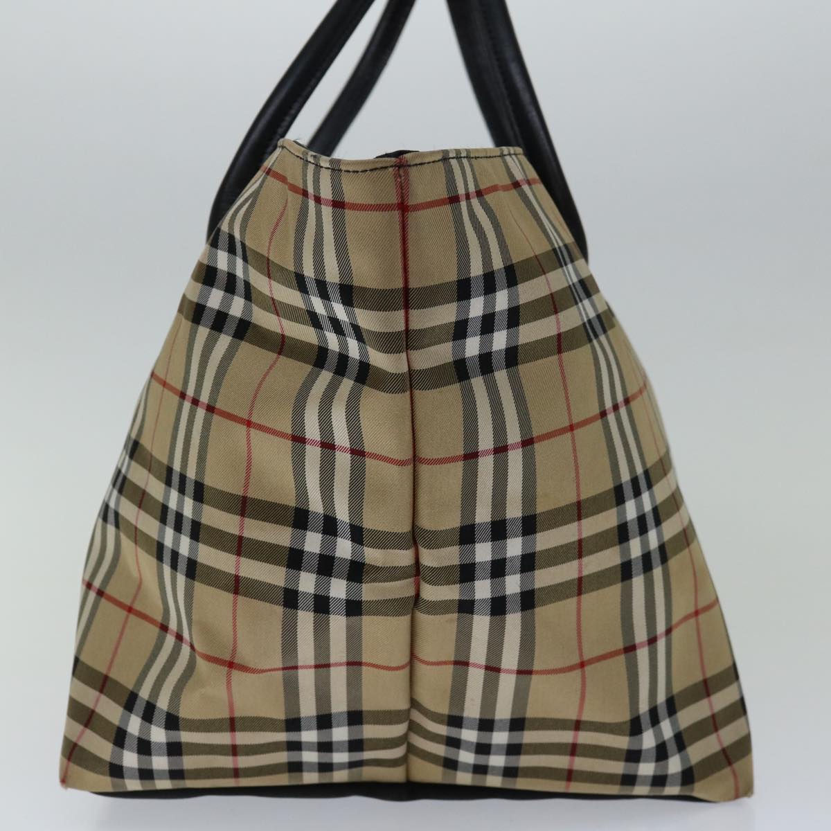 Luxury BurberrySs Nova Check Blue Label Hand Bag Nylon Beige Auth bs13235