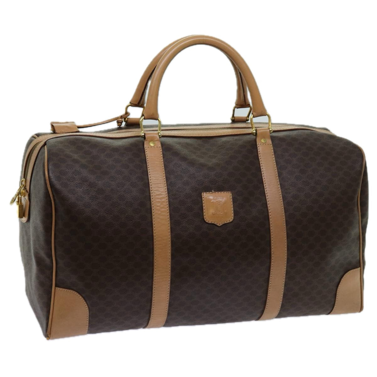 Luxury CELINE Macadam Canvas Boston Bag PVC Brown  13430
