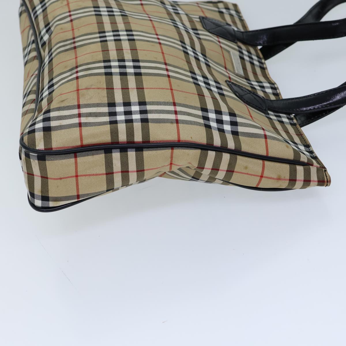 Luxury BurberrySs Nova Check Blue Label Tote Bag Nylon Beige Black Auth bs13687