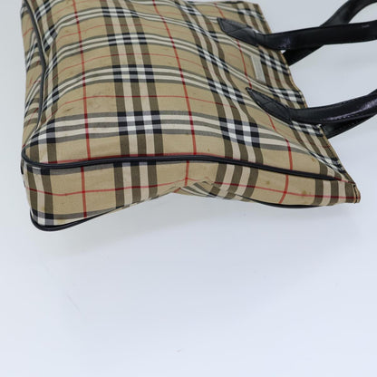 Luxury BurberrySs Nova Check Blue Label Tote Bag Nylon Beige Black Auth bs13687