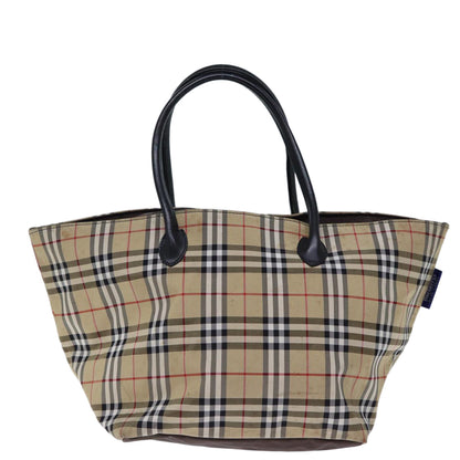 Luxury BurberrySs Nova Check Blue Label Tote Bag Nylon Beige Brown Auth bs13688