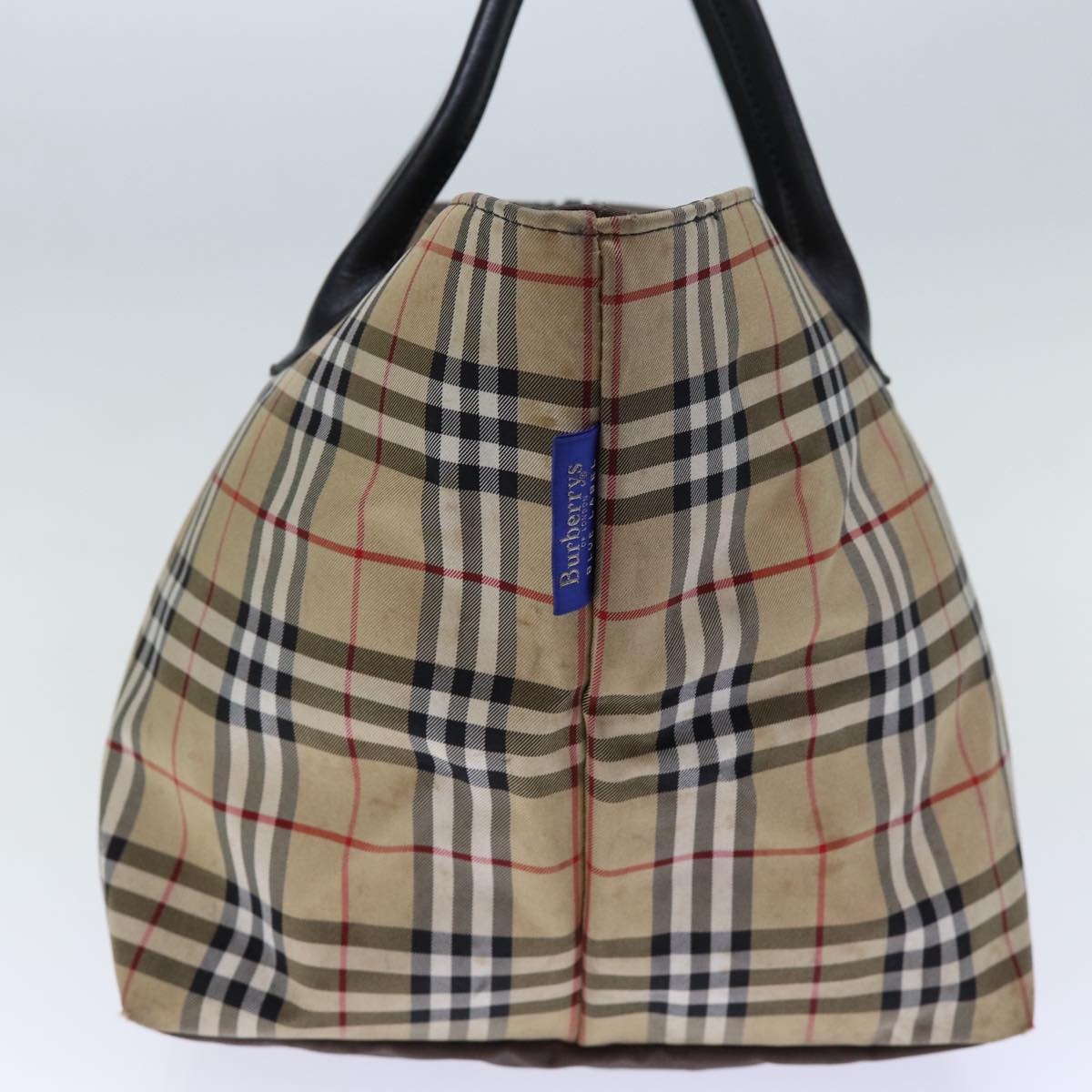 Luxury BurberrySs Nova Check Blue Label Tote Bag Nylon Beige Brown Auth bs13688