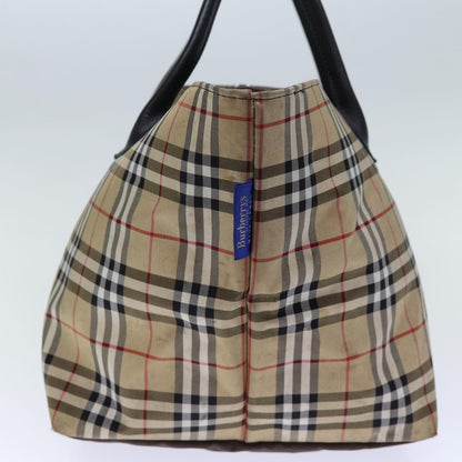 Luxury BurberrySs Nova Check Blue Label Tote Bag Nylon Beige Brown Auth bs13688