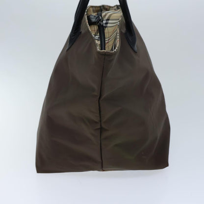 Luxury BurberrySs Nova Check Blue Label Hand Bag Nylon Brown Black Auth bs13689