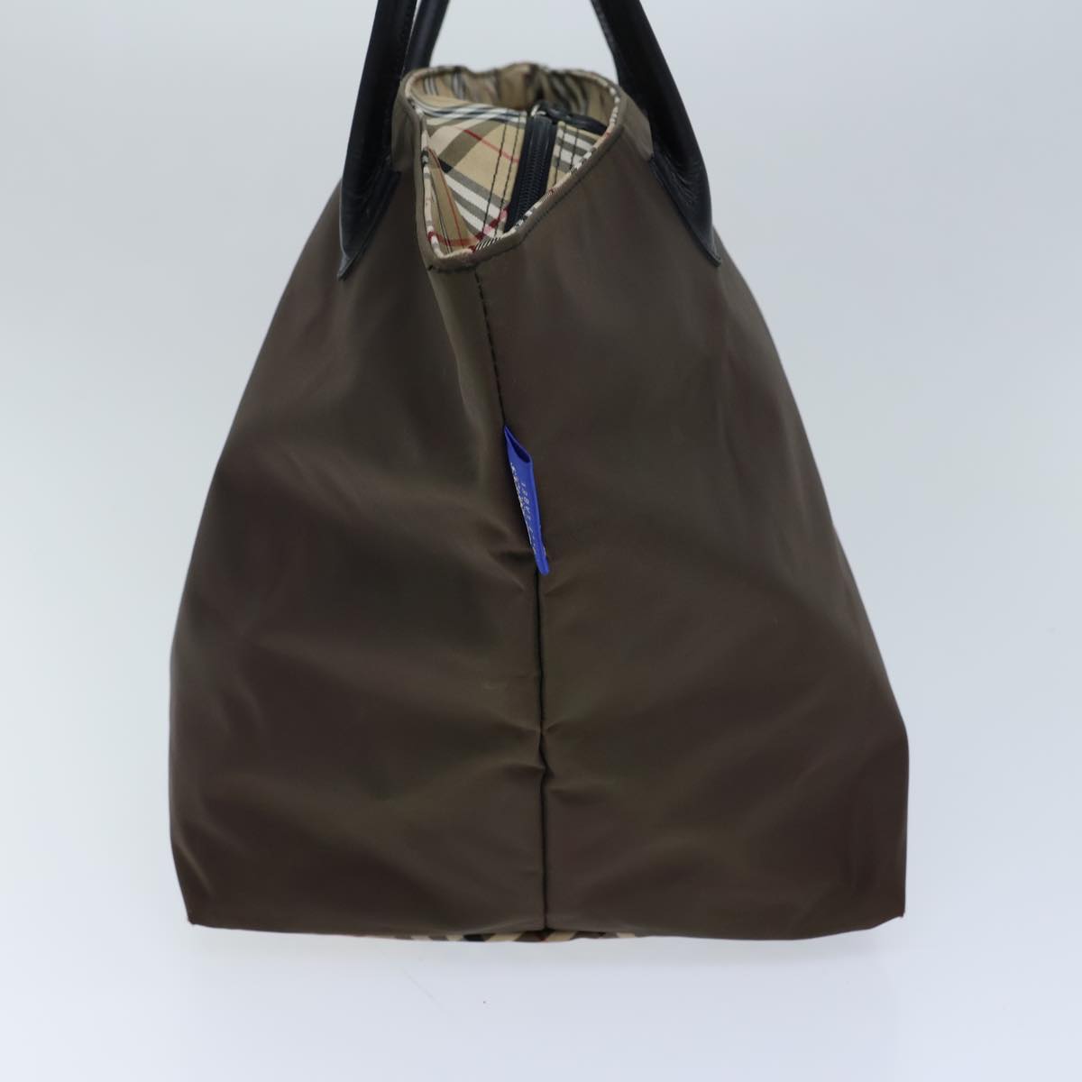 Luxury BurberrySs Nova Check Blue Label Hand Bag Nylon Brown Black Auth bs13689