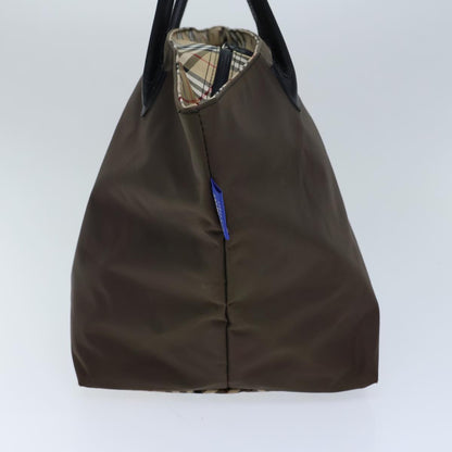 Luxury BurberrySs Nova Check Blue Label Hand Bag Nylon Brown Black Auth bs13689