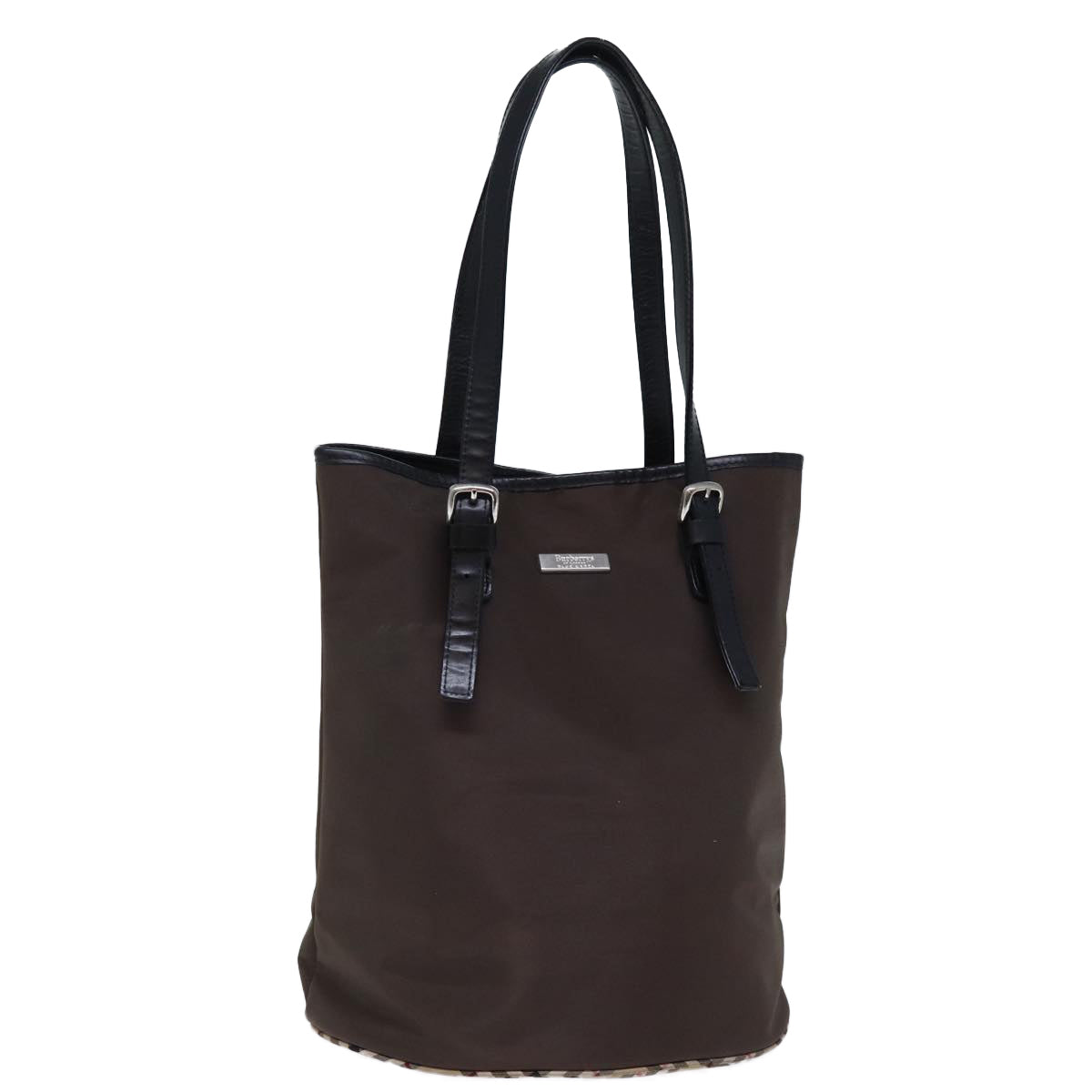 Luxury BurberrySs Nova Check Blue Label Shoulder Bag Nylon Brown Beige Auth bs13690