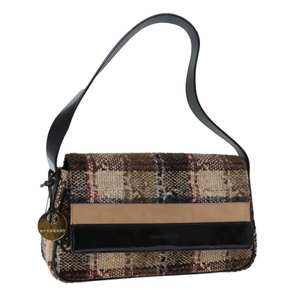 Luxury Burberry Nova Check Shoulder Bag Wool Beige Auth bs13694