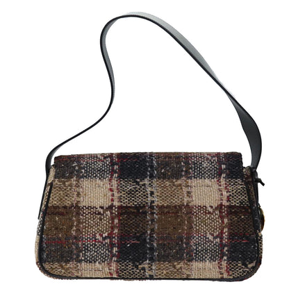 Luxury Burberry Nova Check Shoulder Bag Wool Beige Auth bs13694