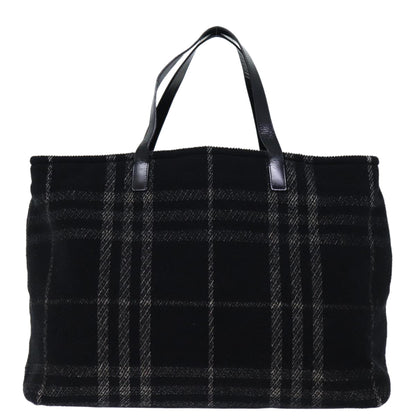 Luxury Burberry Nova Check Hand Bag Wool Black Auth bs13719