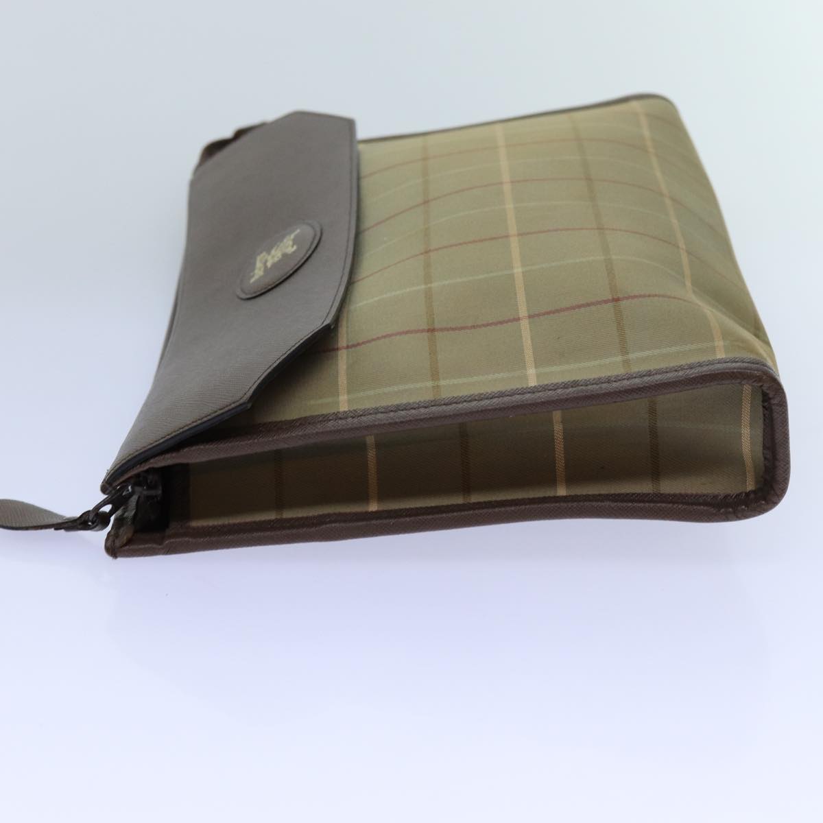 Luxury BurberrySs Nova Check Clutch Bag Canvas Beige Brown Auth bs13777
