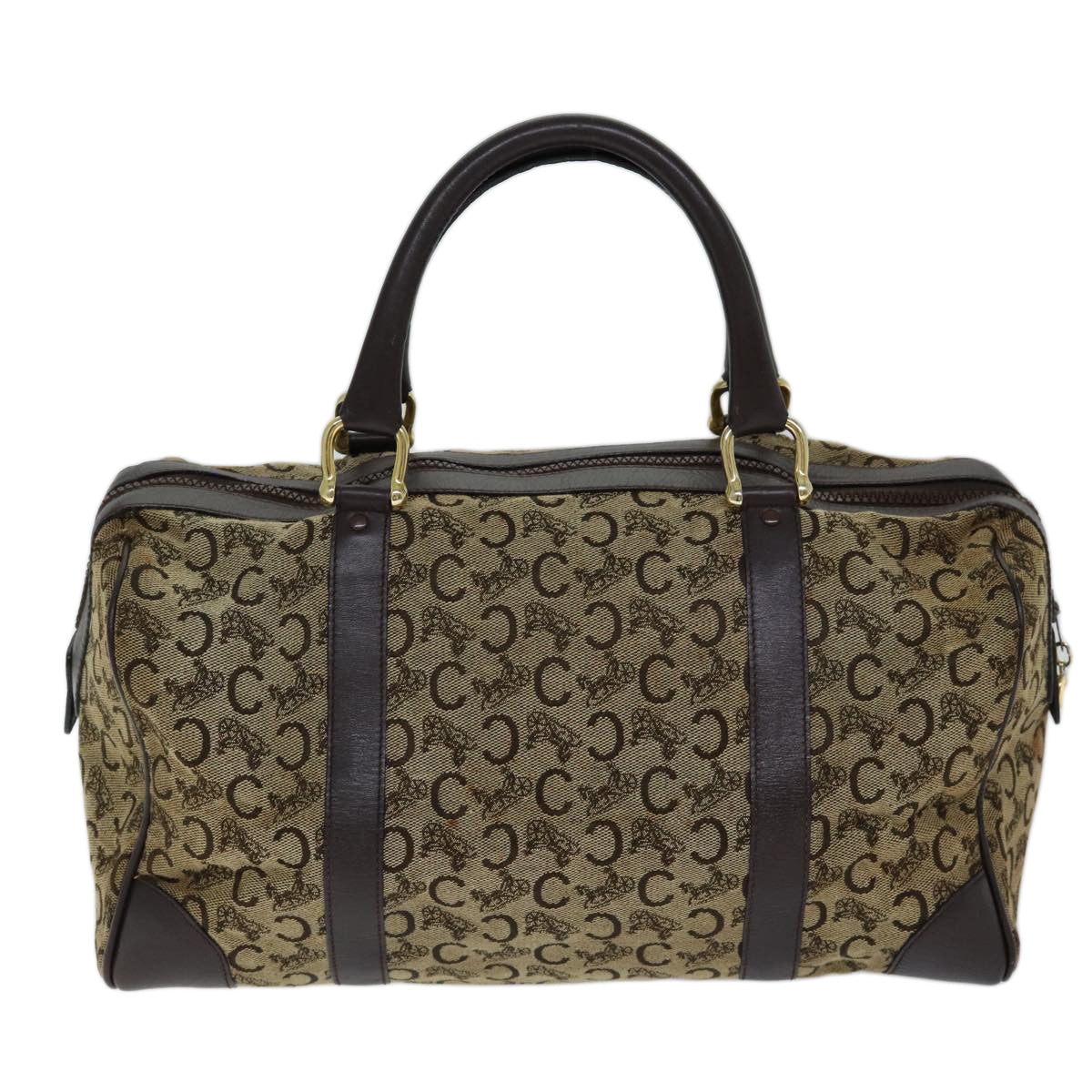 Luxury CELINE C Macadam Canvas Boston Bag Brown  13811