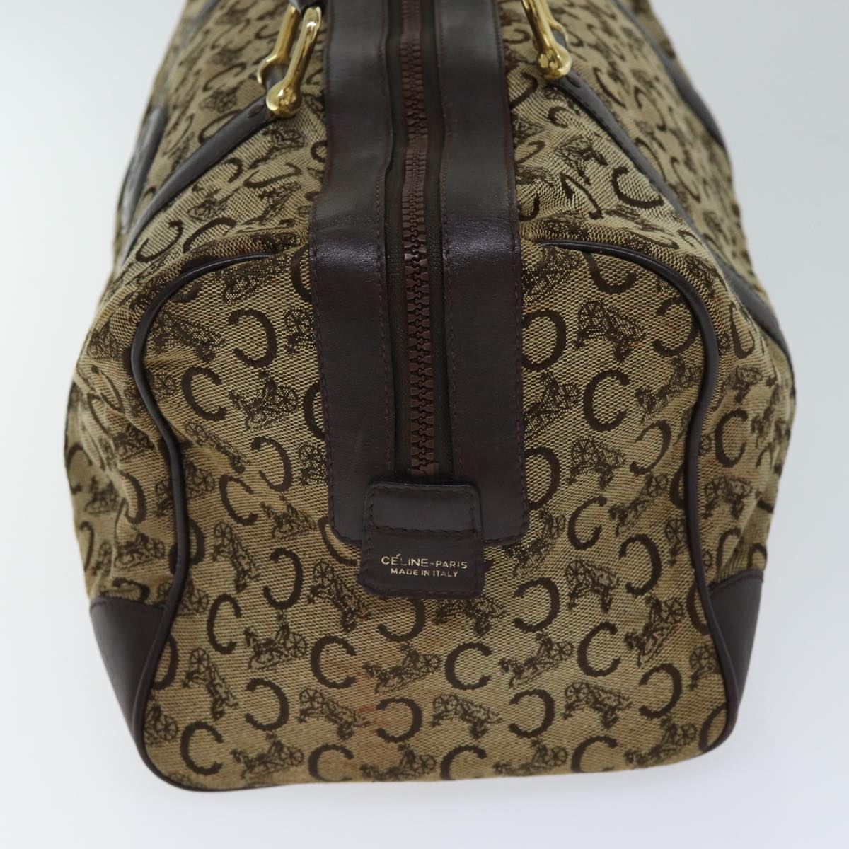 Luxury CELINE C Macadam Canvas Boston Bag Brown  13811