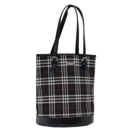 Luxury BurberrySs Nova Check Blue Label Shoulder Bag Canvas Black Auth bs13816