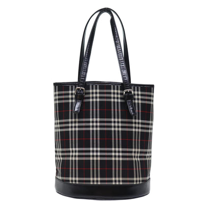 Luxury BurberrySs Nova Check Blue Label Shoulder Bag Canvas Black Auth bs13816